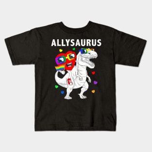 Allysaurus Dinosaur Heart Flag For Ally LGBT Pride Kids T-Shirt